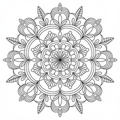 Intricate Mandala Coloring Page – Detailed Floral Geometric Pattern for Adult Coloring Books and Mindfulness Art