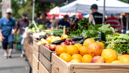 Outdoor Summer Farmers Market with Fresh Produce