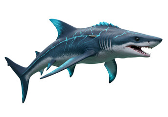 Obraz premium Realistic Great White Shark with Bioluminescent Features Swimming in Deep Ocean Environment