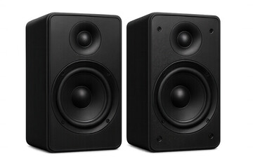Fototapeta premium Black audio speakers positioned against transparent backdrop, delivering premium sound quality