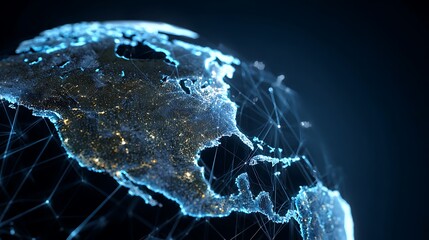 Earth Globe Digital Network Connecting North America