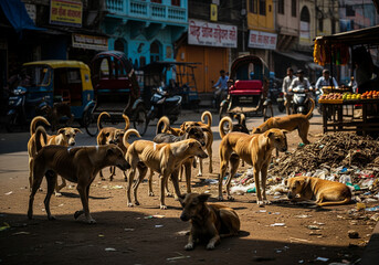 Stray dogs on a street in India
