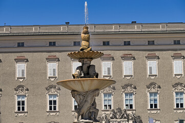Fountain Residenzbrunnen, Salzburg Residenzplatz, large square in the historic center of Salzburg in Austria