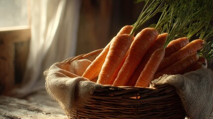 carrots in a basket near the window