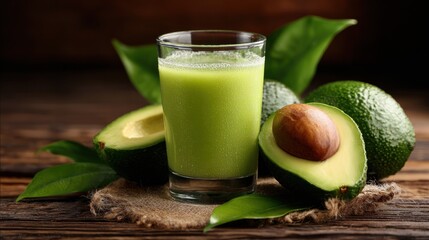 fresh juice and avocado on the table