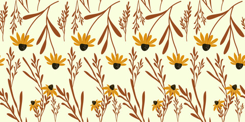 Seamless floral pattern with flowers and leaves in a decorative nature-inspired vector background design