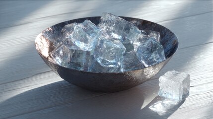 ice cubes in a bowl on the table