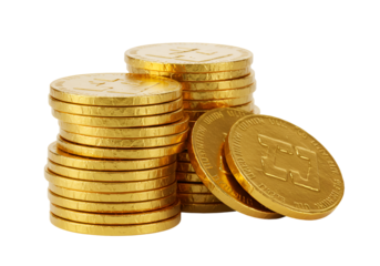 Stack of golden coins representing wealth and financial success with a black background