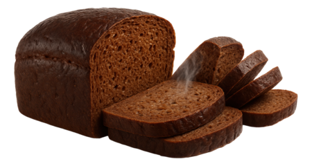 Sliced pumpernickel with a steaming section partially separated.