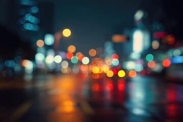 Blurry night city street scene