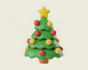 Cute cartoon Christmas tree with ornaments and star for winter holidays