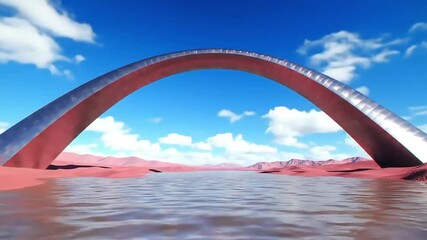 Surreal Archway Over Water in Desert Landscape