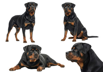 Obraz premium PNG Rottweiler Dog Transparent Isolated on White Background Strong Powerful Breed