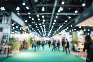 Blurred indoor exhibition hall, many people