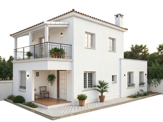 Modern white cement house isolated on a white background.