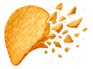Chip edge breaking into a cascade of tiny pieces upon being bitten.