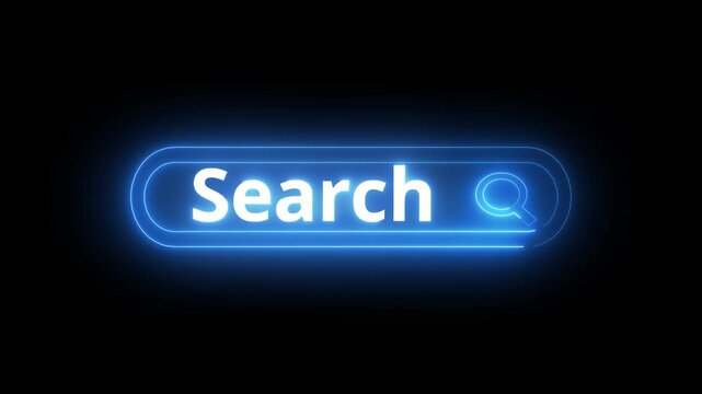 Web search icon animation.As the lens of the magnifying glass hovers over a search bar, a blinking cursor appears inside the bar, inviting interaction.