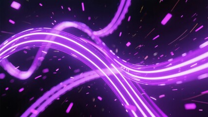 Vibrant Purple Neon Strands with Sparkling Particles