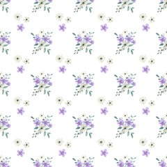 Seamless pattern with watercolor flowers, repeat floral texture, background hand drawing. Perfectly for wrapping paper, wallpaper, fabric, texture and other printing.
