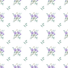 Seamless pattern with watercolor flowers, repeat floral texture, background hand drawing. Perfectly for wrapping paper, wallpaper, fabric, texture and other printing.