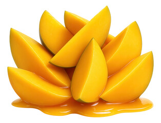 Juicy mango slices with golden nectar pooling at the edges.