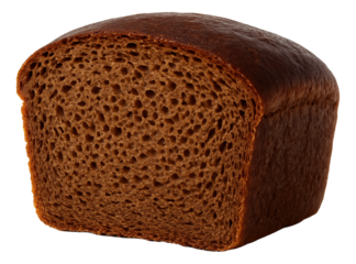 Parted rye bread showcasing a compact yet airy crumb with small, consistent pores.