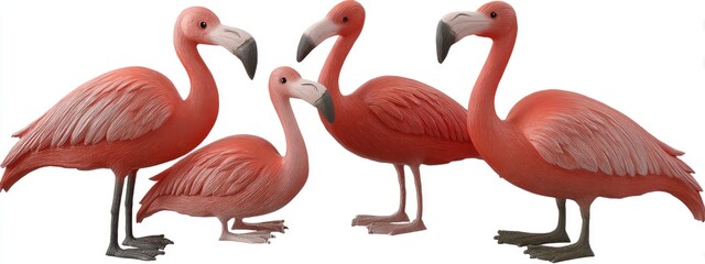 Four pink flamingo figurines