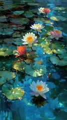 Water Lilies in Pond