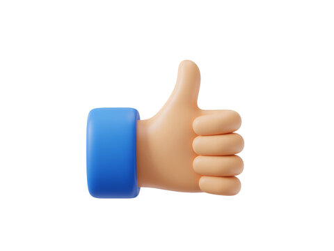 3D Thumbs Up Icon with Blue Sleeve on Transparent Background
