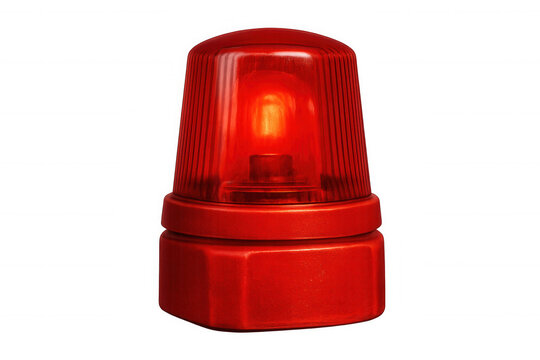 Rotating beacon flashing red light, signaling danger, emergency, or alarm on a transparent background