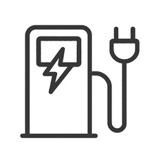Black and White Line Drawing of Electric Vehicle Charging Station with Plug – EV Charger Vector Illustration