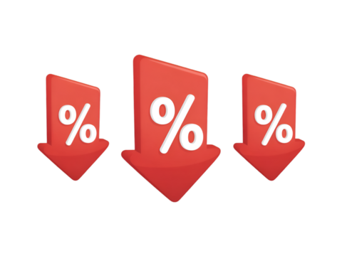 Three Red Arrows With Percentage Symbols down arrows