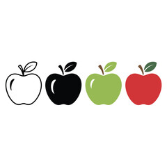 Four stylized apples in different artistic styles and colors