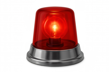 Emergency light spinning, casting red warning glow against transparent backdrop, signaling urgent hazard scenario