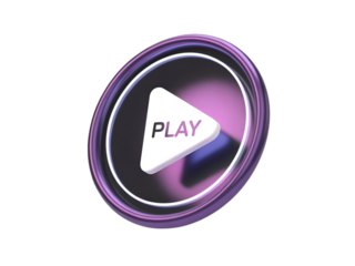 Play button icon with text on transparent background