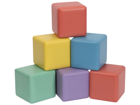 Pyramid of Six Colorful Cubes on Transparent Background