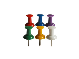 Six colorful pushpins arranged in two rows thumbtack