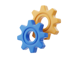 Yellow and Blue Gears Meshed Together connection mechanism