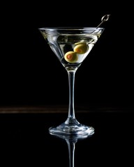 Classic Martini Cocktail, Olives, Bar, Dark Background, Drink Menu