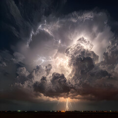 Explosive Energy: Witness the Power of a Dynamic Lightning Storm Illuminating the Night Sky with Its Electric Display and Unpredictable Patterns
