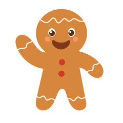 Gingerbread man waving hello with a friendly smile. Hand Drawn Vector Art.