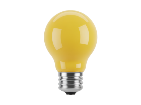 Yellow light bulb with silver base on black background
