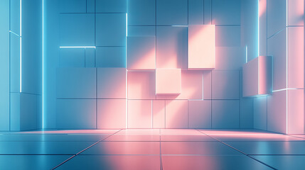 Obraz premium Abstract futuristic interior design with vibrant neon lights and geometric shapes