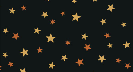 Golden stars on dark night sky background