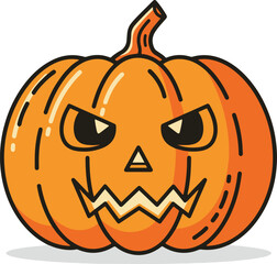 Vector illustration of Halloween pumpkin with carved face. Perfect for Halloween decorations, spooky designs, party invitations, and festive artwork. Includes jack-o'-lantern, glowing eyes, and tradit