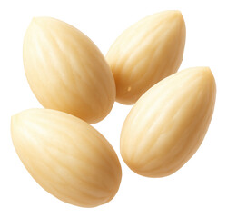 Blanched almonds among a spray of beige shell specks.
