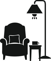 Modern living room with comfortable furniture, a stylish sofa, and an elegant armchair by a lamp