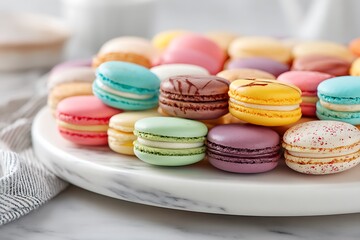 Fototapeta premium colorful macaroons on a marble table