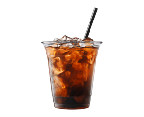 Refreshing Iced coffee cafe Americano in a take out to go cup isolated on a transparent background