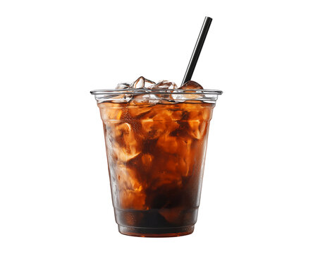 Refreshing Iced coffee cafe Americano in a take out to go cup isolated on a transparent background